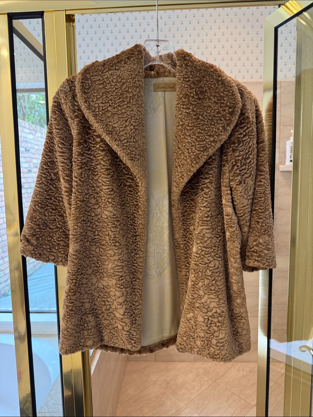Cozy Faux-Shearling Car Coat in Blush Brown- Repurposed vintage materials.